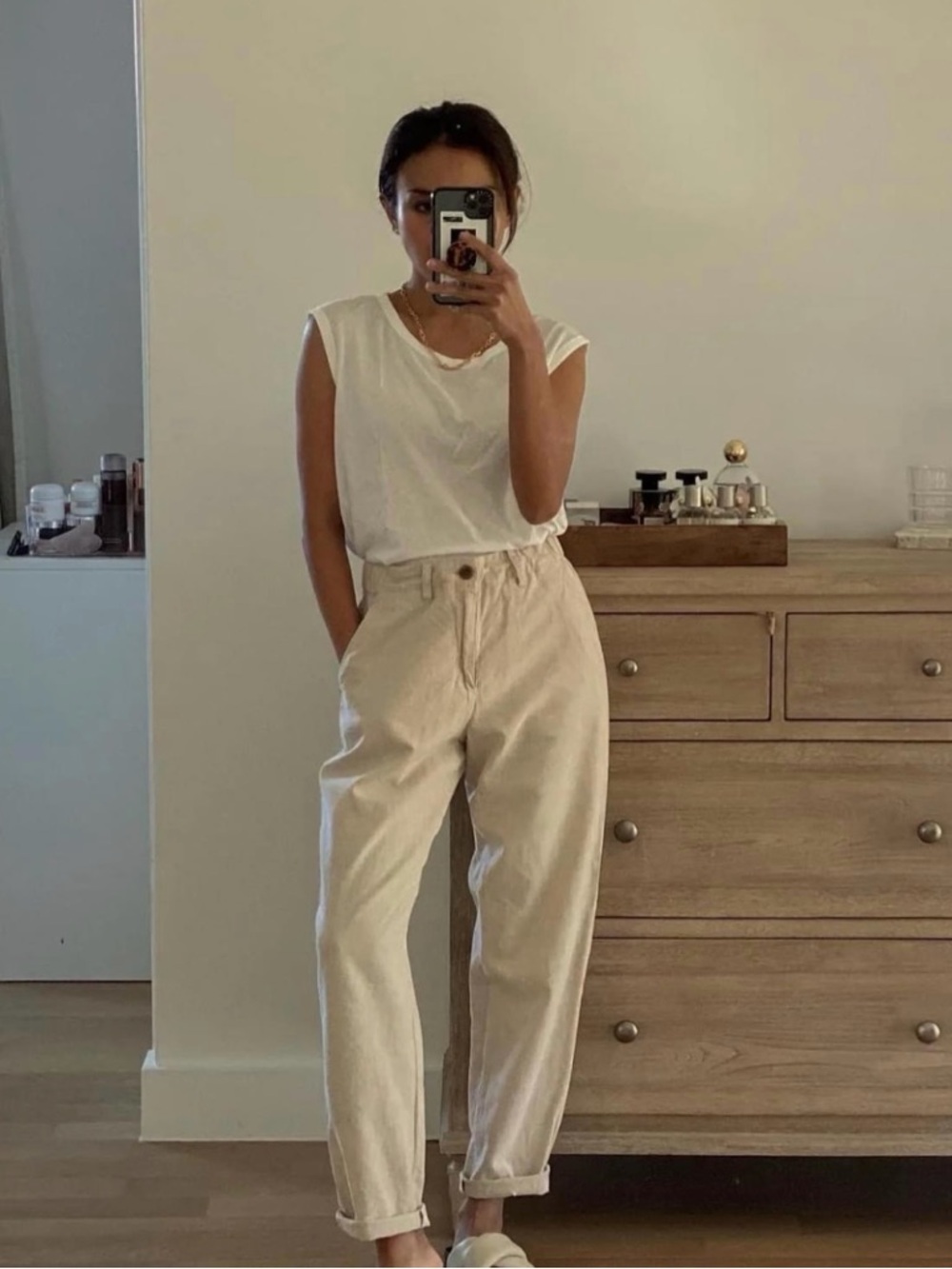 Mango Ecru Straight Leg Denim Pants